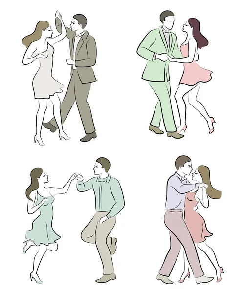 Sammlung Schönes Junges Paar Das Mädchen Und Der Junge Tanzen — Stockvektor