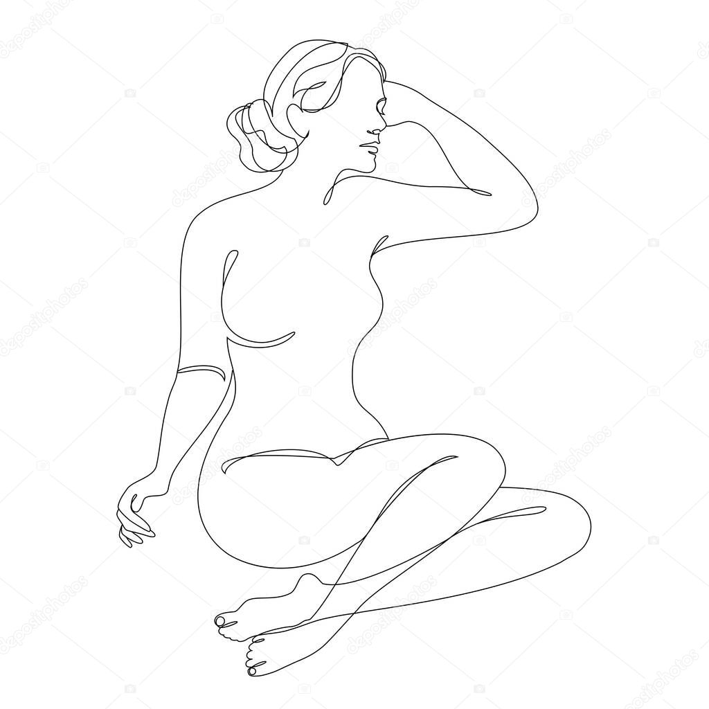 Silhouettes of a girl in a modern one line style. Continuous lady line drawing, aesthetic outline for home decor, posters, wall art, stickers, logo. Vector illustration
