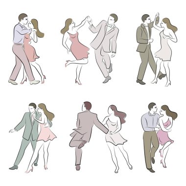 Tahsilat. Güzel genç bir çift. Kız ve oğlan dans ediyorlar. yaratıcı sanat. Grafiksel görüntü. Vektör illüstrasyonu