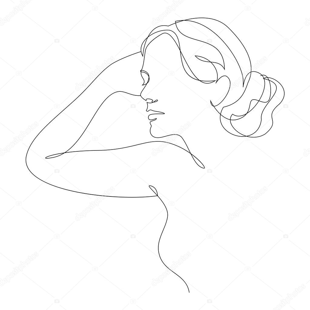 Silhouettes of a girl in a modern one line style. Continuous lady line drawing, aesthetic outline for home decor, posters, wall art, stickers, logo. Vector illustration