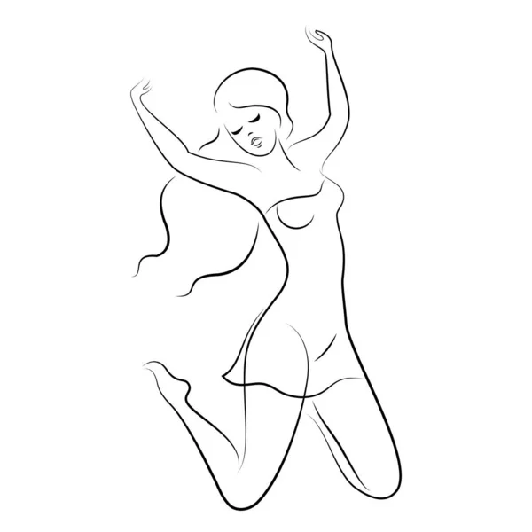 一个甜美的女士的剪影 女孩很高兴 跳得高兴 这个女人是裸体的 苗条的 矢量插图 — 图库矢量图片