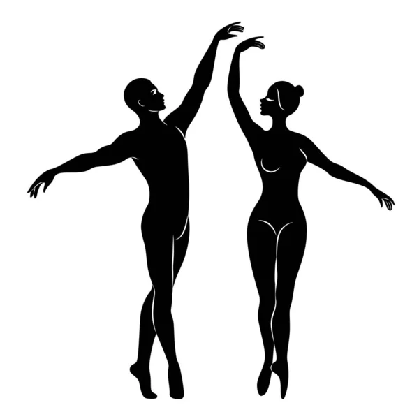 Silhouet Van Een Leuke Dame Jeugd Dansen Ballet Vrouw Man — Stockvector