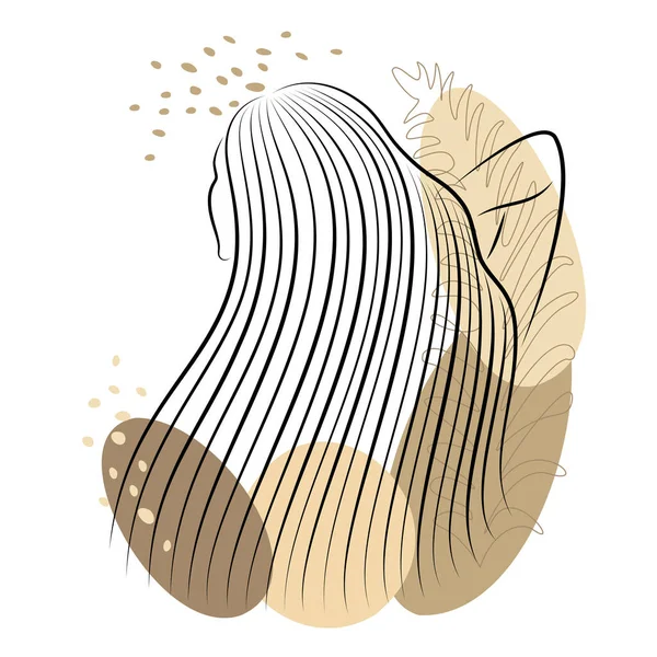 Rovné Krásné Vlasy Dívky Listy Rostliny Dáma Krásná Stylová Laminace — Stockový vektor
