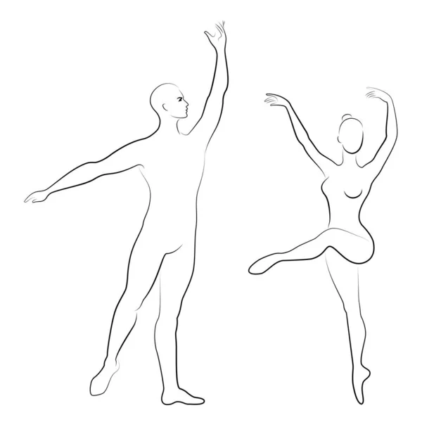 Silhouet Van Een Schattige Dame Jeugd Dansen Ballet Vrouw Man — Stockvector