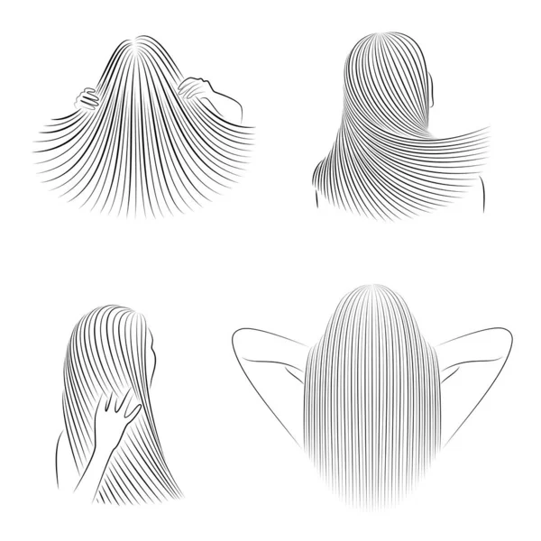 stock vector Collection. Straight beautiful girl hair. The lady is beautiful and stylish. Lamination and keratin hair straightening. Vector illustration set