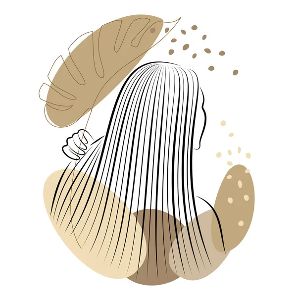 Droit Beaux Cheveux Une Fille Les Feuilles Une Plante Dame — Image vectorielle