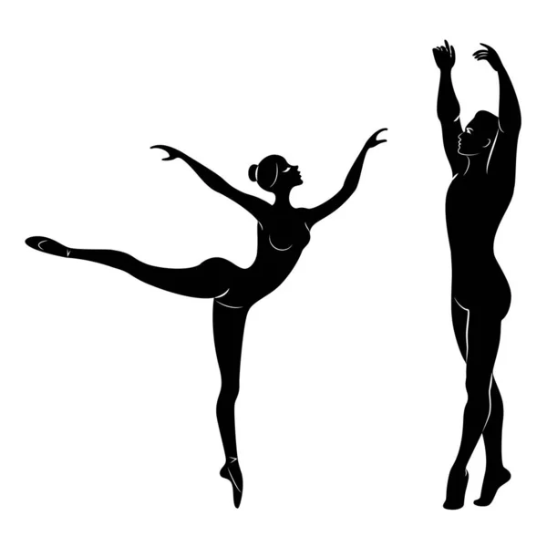 Silhuett Söt Dam Och Ungdom Dansar Balett Kvinnan Och Mannen — Stock vektor