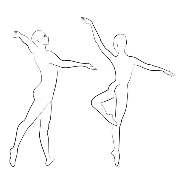 Sylwetka Cute Lady Młodzieży Tańczą Balet Kobieta Mężczyzna Mają Piękne — Wektor stockowy