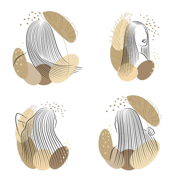 Collecte Droit Beaux Cheveux Une Fille Les Feuilles Une Plante — Image vectorielle
