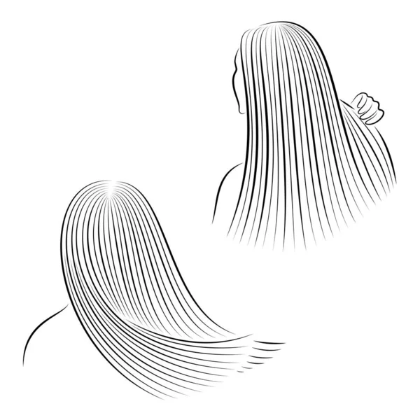直的美丽的女孩的头发 这位女士漂亮又时髦 层压板和角蛋白头发直 矢量图集 — 图库矢量图片