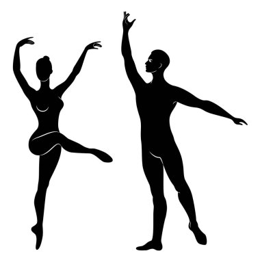 Sevimli bir bayan ve gençlik siluet, onlar bale dans. Kadın ve erkeğin güzel ince figürleri var. Kız balerin ve erkek arkadaş dansçısı. Bale dansçısı. Vektör çizimi