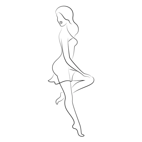 Silhouette Femme Dans Style Moderne Ligne Continue Fille Est Mince — Image vectorielle