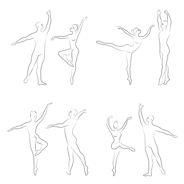 Collecte Silhouette Acteur Ballet Femme Homme Ont Belles Silhouettes Minces — Image vectorielle