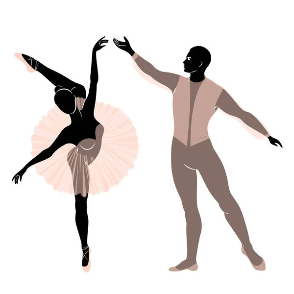 Silueta Una Linda Dama Juventud Bailan Ballet Mujer Hombre Tienen — Vector de stock