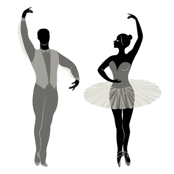 Silhuett Söt Dam Och Ungdom Dansar Balett Kvinnan Och Mannen — Stock vektor