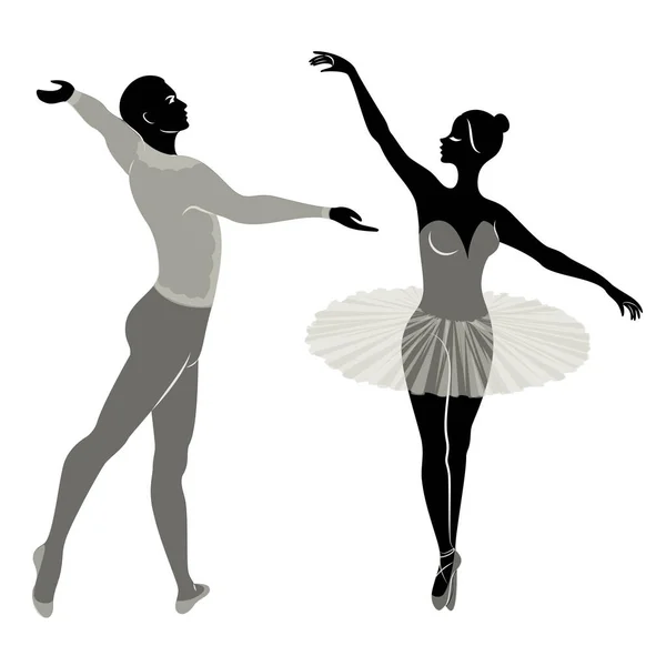 かわいい女性と若さのシルエット 彼らはバレエを踊ります 女性と男性は美しいスレンダーな姿をしています 女の子バレリーナとボーイフレンドダンサー バレエダンサーベクトルイラスト — ストックベクタ