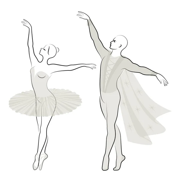 一个可爱的女士和青年的剪影 他们跳芭蕾 女人和男人有美丽的苗条身材 女孩芭蕾舞演员和男朋友舞者 芭蕾舞演员矢量插图 — 图库矢量图片