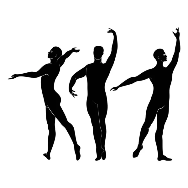 Collection Silhouette Slim Guy Male Ballet Dancer Artist Has Beautiful — Stock Vector
