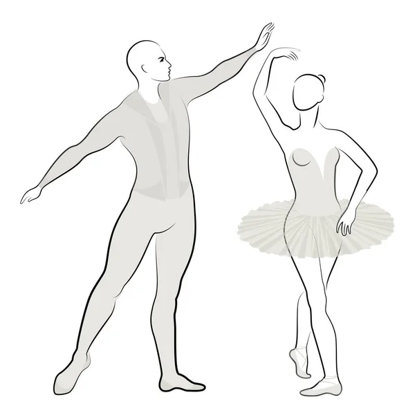 Sylwetka Cute Lady Młodzieży Tańczą Balet Kobieta Mężczyzna Mają Piękne — Wektor stockowy