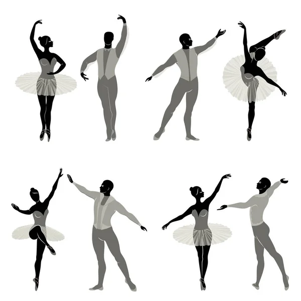 Colección Silueta Actor Ballet Mujer Hombre Tienen Hermosas Figuras Delgadas — Vector de stock