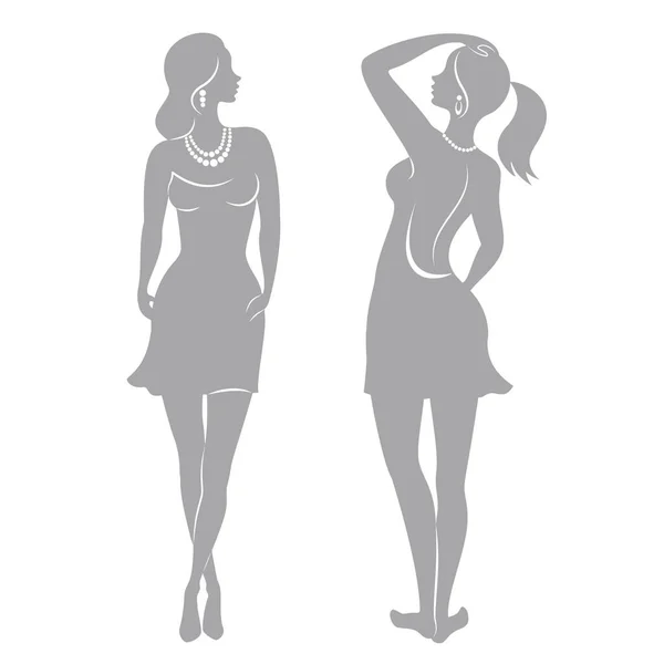 Collectie Silhouet Van Een Vrouw Het Meisje Slank Mooi Lady — Stockvector