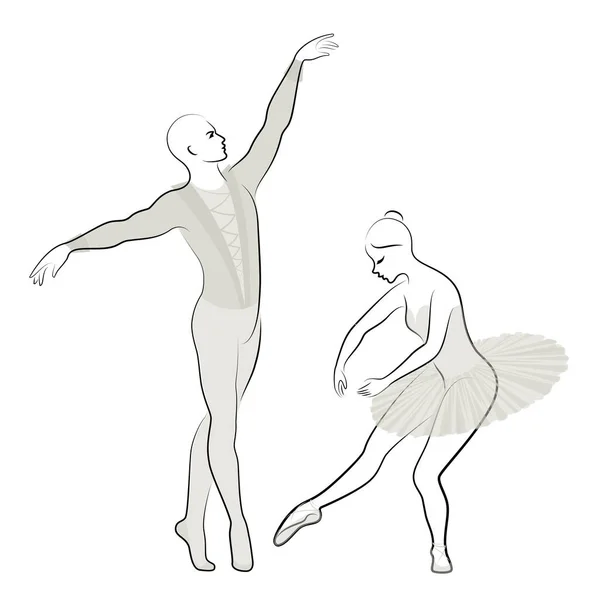 一个可爱的女士和青年的剪影 他们跳芭蕾 女人和男人有美丽的苗条身材 女孩芭蕾舞演员和男朋友舞者 芭蕾舞演员矢量插图 — 图库矢量图片