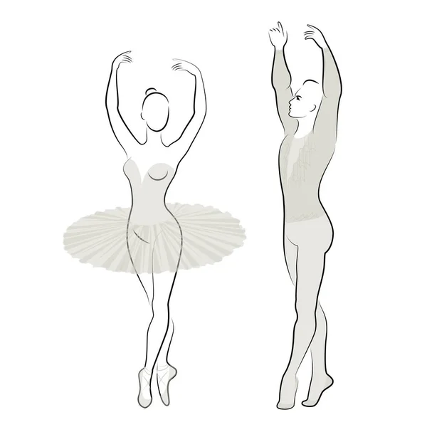 Silhouette Einer Netten Dame Und Jugend Sie Tanzen Ballett Frau — Stockvektor