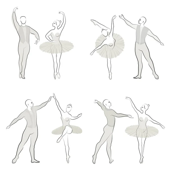 Colección Silueta Actor Ballet Mujer Hombre Tienen Hermosas Figuras Delgadas — Archivo Imágenes Vectoriales