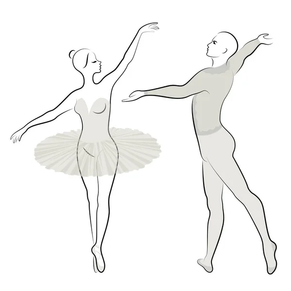 Silueta Krásné Dámy Mládí Tančí Balet Žena Ten Muž Mají — Stockový vektor