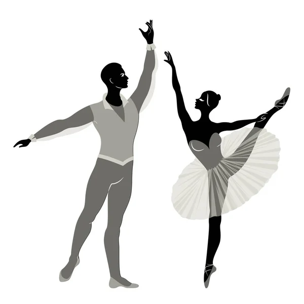 Silhouette Une Jolie Dame Jeunesse Ils Dansent Ballet Femme Homme — Image vectorielle