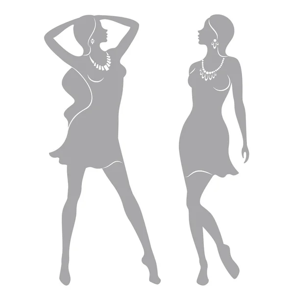 Collecte Silhouette Femme Fille Est Mince Belle Lady Est Adapté — Image vectorielle