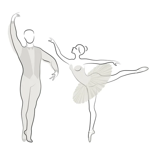 Silhouet Van Een Schattige Dame Jeugd Dansen Ballet Vrouw Man — Stockvector