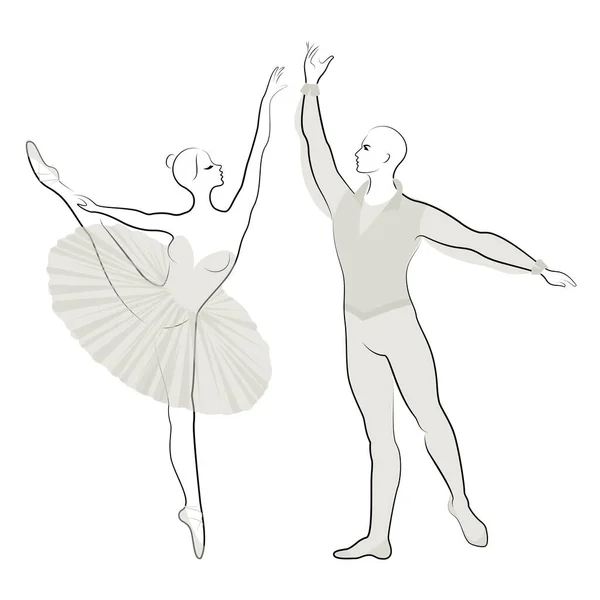 Silhouette Una Signora Carina Giovane Ballano Balletto Donna Uomo Hanno — Vettoriale Stock
