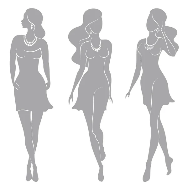 コレクション 女のシルエット その少女は痩せていて美しい 女性は装飾 ポスター ステッカー ロゴに適しています ベクターイラストセット — ストックベクタ