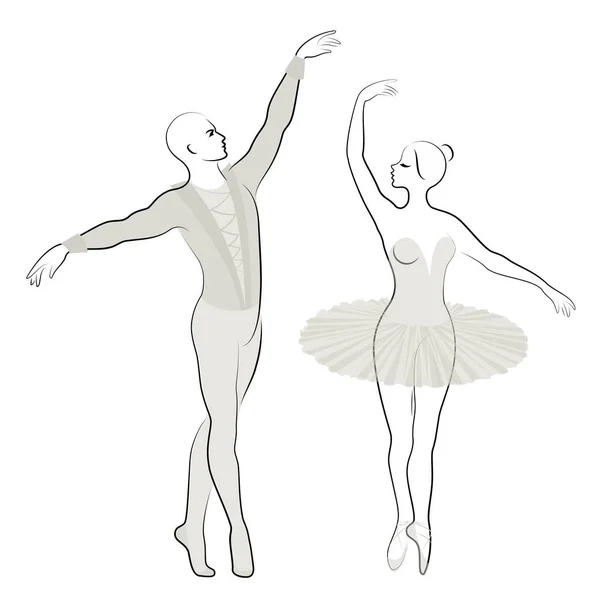 Silueta Krásné Dámy Mládí Tančí Balet Žena Ten Muž Mají — Stockový vektor