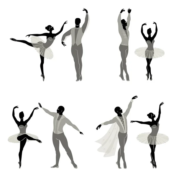 Collection Silhouette Ballet Actor Woman Man Have Beautiful Slender Figures — Stock Vector