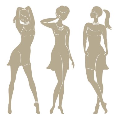 Tahsilat. Bir kadının silüeti. Kız narin ve güzel. Bayan dekor, poster, çıkartma ve logo için uygun. Vektör illüstrasyonu.