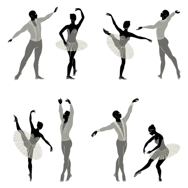 Collectie Silhouet Van Een Ballet Acteur Vrouw Man Hebben Mooie — Stockvector