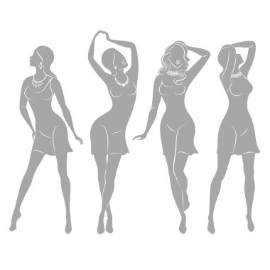 Tahsilat. Bir kadının silüeti. Kız narin ve güzel. Bayan dekor, poster, çıkartma ve logo için uygun. Vektör illüstrasyonu.