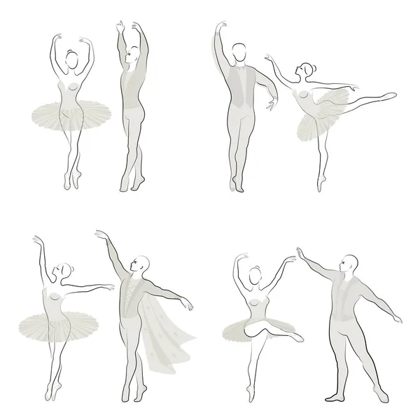 Collezione Silhouette Attore Balletto Donna Uomo Hanno Belle Figure Snelle — Vettoriale Stock