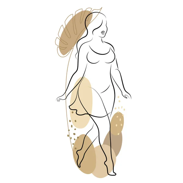 Belle Silhouette Femme Feuille Plante Dans Style Continu Moderne Une — Image vectorielle