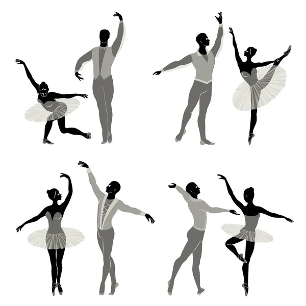 Colección Silueta Actor Ballet Mujer Hombre Tienen Hermosas Figuras Delgadas — Archivo Imágenes Vectoriales