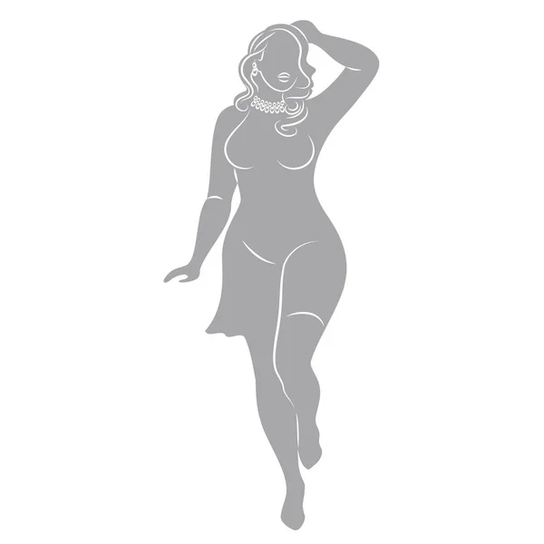 Silhouette Une Femme Mince Fille Est Debout Dame Est Surpoids — Image vectorielle