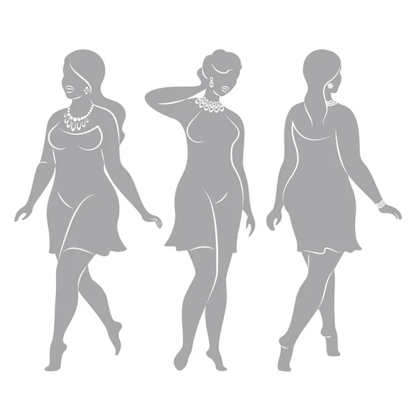 Bella Silhouette Donna Moderno Stile Continuo Linea Singola Ragazza Sovrappeso — Vettoriale Stock