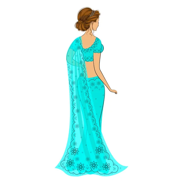 Silhouette Una Dulce Dama Chica Está Vestida Con Sari Tradicional — Archivo Imágenes Vectoriales