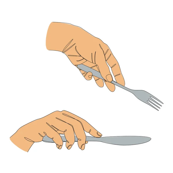Collecte Silhouettes Une Main Masculine Tenant Une Fourchette Dans Couteau — Image vectorielle