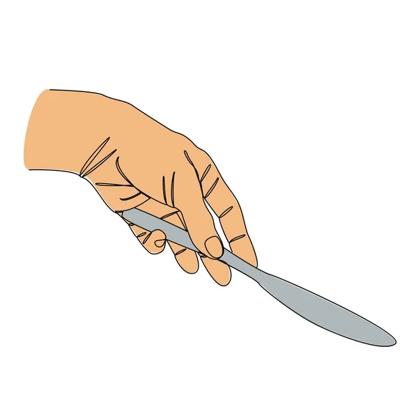 現代的な1行のスタイルでナイフを保持するマンハッタンの手のシルエット 連続的なラインデッサン 家の装飾 ポスター 壁の芸術 ステッカー ロゴのための審美的な概要 ベクトルイラスト — ストックベクタ