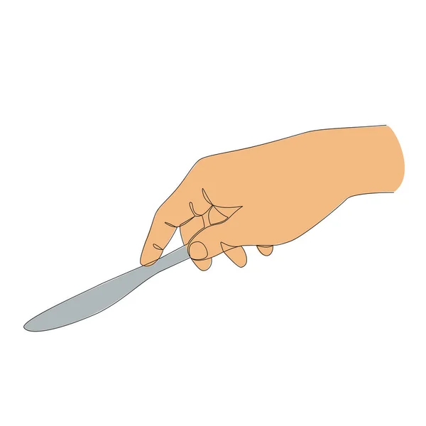 Силуэты Человека Держащего Нож Современном Стиле Одной Линии Непрерывный Рисунок — стоковый вектор
