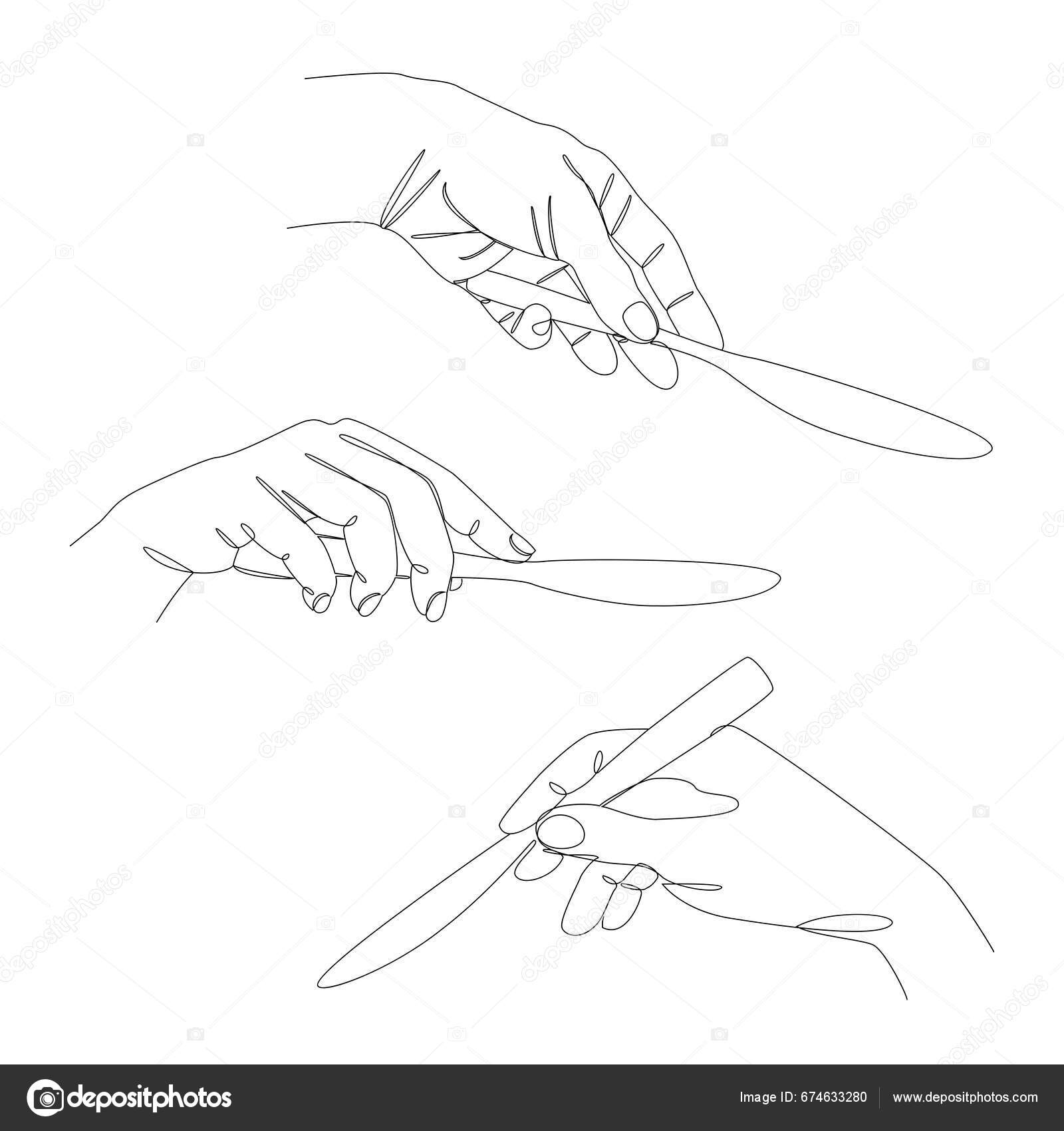 Collection Silhouettes Male Hand Holding Knife Modern One Line Style