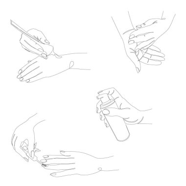 Tahsilat. İnsan eli siluetleri kremayla kaplıdır. Modern bir şekilde tırnaklarını boyarlar. Devamlı çizimler, dekor çizimleri, posterler, çıkartmalar, logolar. Vektör çizimleri kümesi